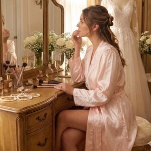 Ilise Stevens Womens VTG Pink Lace  Belt Long Robe w/Pocket Victorian Feminine M